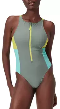 Женский цельный купальник на молнии с цветными блоками Speedo, цвет Dark Ivy