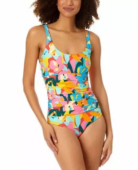Женский цельный купальник plumeria с круглым вырезом и гофрированным принтом Anne Cole, мульти