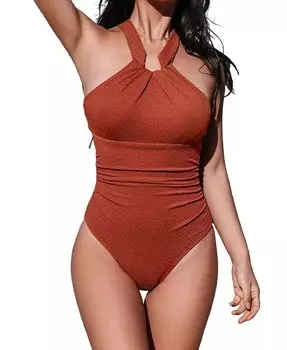 Женский цельный купальник рубиново-красного цвета с U-образным кольцом CUPSHE, красный