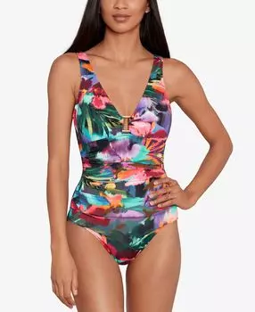 Женский цельный купальник с принтом и отделкой кольцами Lauren Ralph Lauren, мульти
