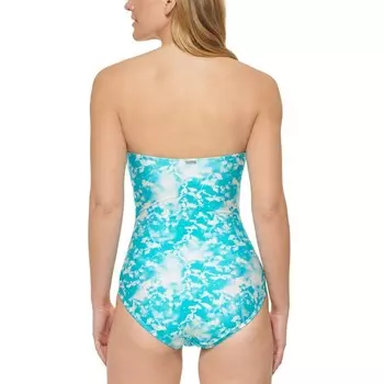 Женский цельный купальник с V-образным вырезом и принтом Calvin Klein, цвет Blue/White