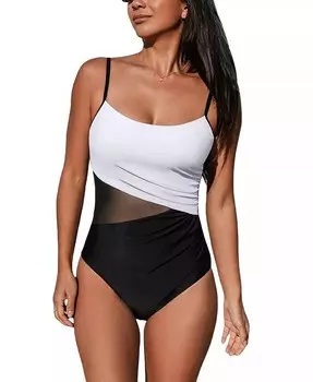 Женский цельный купальник с вырезом-лодочкой и застежкой на крючки сзади CUPSHE, белый