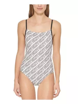 Женский цельный купальник со съемной подкладкой и логотипом DKNY, цвет White/Black