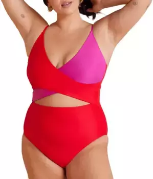 Женский цельный купальник Summersalt The Sea Breeze с вырезом, цвет Lava/Hibiscus