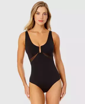 Женский цельный купальник U-Ring с сетчатыми вставками Anne Cole, черный