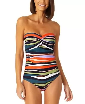 Женский цельный купальник в полоску с рюшами и перекрученным спереди Anne Cole, мульти