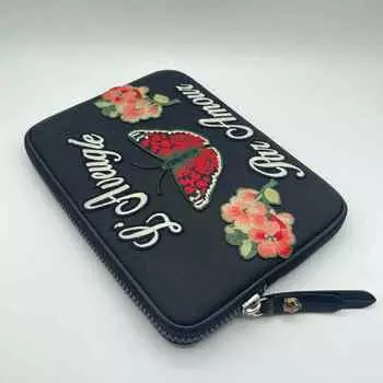 Женский чехол-клатч Gucci для iPad из ткани техно с вышивкой бабочкой, черный