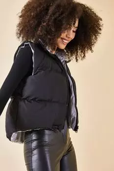 Женский черно-серый двусторонний укороченный жилет XHAN, черный