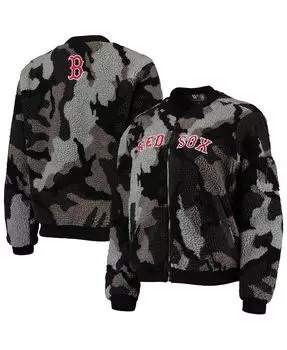 Женский черный бомбер Boston Red Sox Camo Sherpa с молнией во всю длину The Wild Collective, черный
