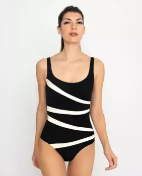 Женский черный купальник с круглым вырезом и яркими контрастами Venus