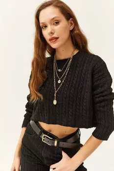 Женский черный плетеный серебристый укороченный трикотаж Olalook