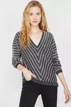 Женский черный полосатый свитер 9YAK92455HT Koton