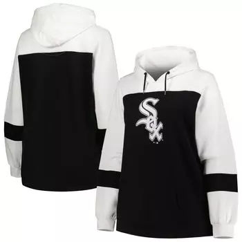 Женский черный пуловер с капюшоном Chicago White Sox большого размера с цветными блоками