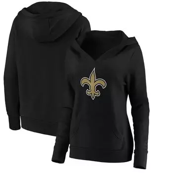 Женский черный пуловер с капюшоном и логотипом команды Fanatics New Orleans Saints Primary Team с v-образным вырезом Fanatics