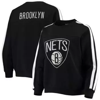 Женский черный пуловер с перфорированным логотипом The Wild Collective Brooklyn Nets