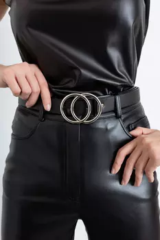 Женский черный ремень с двойным кольцом Lafaba
