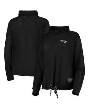 Женский черный сетчатый свитшот New England Patriots Gabby с воротником-хомутом реглан DKNY, черный