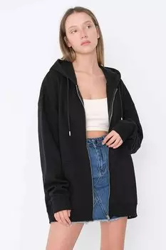 Женский черный свитшот-кардиган на молнии Trendseninle