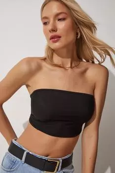 Женский черный вязаный бюстгальтер без бретелек Happiness stanbul