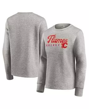 Женский цвет Heathered Gray пуловер с фирменным рисунком Calgary Flames Fan Favorite Script Fanatics, цвет Heathered Gray