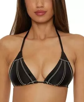 Женский цветной блестящий треугольный бикини-топ с контрастной строчкой Becca, черный