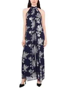 Женский цветочный комбинезон на шее MSK, темно-синий/серебряный