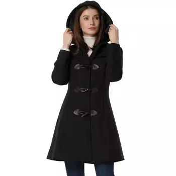 Женский дафлкот с капюшоном и пуговицами, зимняя верхняя одежда ALLEGRA K, черный