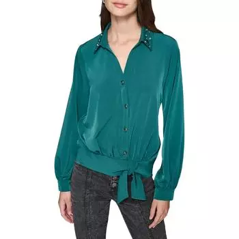 Женский декорированный топ из полиэстера на пуговицах Karl Lagerfeld Paris, цвет veridian