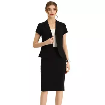 Женский деловой костюм из 2 предметов, пиджак с короткими рукавами, куртка, юбка-карандаш ALLEGRA K, черный