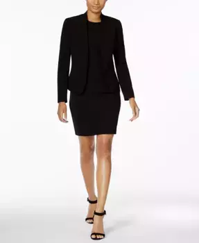 Женский деловой костюм Missy & Petite Executive Collection с шалью и безрукавным платьем-футляром Anne Klein, черный