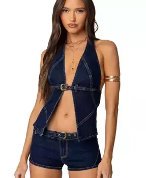 Женский денимовый топ-халтер Ciel с разрезом спереди Edikted, синий