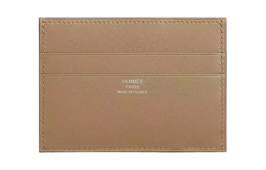 Женский держатель карт Cheval Picto Evercolor & Tadelakt из телячьей кожи, цвет "пыль" с карамелью HERMES, Dust Color with Caramel