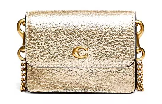 Женский держатель карт из шагреневой кожи, металлик, маленького размера COACH