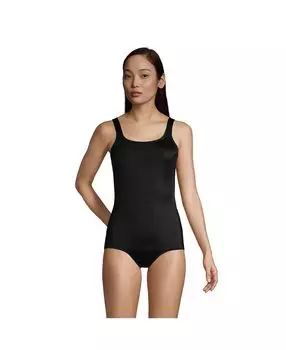 Женский длинный цельный купальник без корсета с овальным вырезом и мягкой чашкой, с контролем живота Lands' End, черный