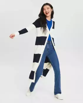 Женский длинный кардиган из хлопка в полоску Esprit, мультиколор