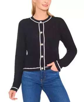 Женский длинный кардиган с контрастной отделкой CeCe, черный