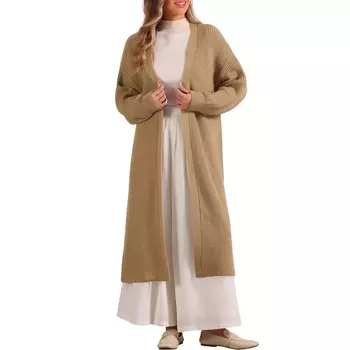 Женский длинный кардиган с открытым передом и длинными рукавами, вязаный свитер с поясом ALLEGRA K, цвет Khaki