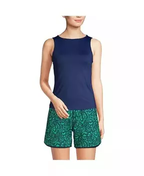 Женский длинный купальник-танкини с высоким воротником, устойчивый к хлору, UPF 50, скромный топ-танкини Lands' End, синий