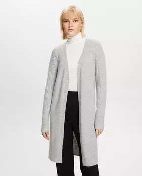 Женский длинный открытый кардиган из шерсти Esprit, светло-серый