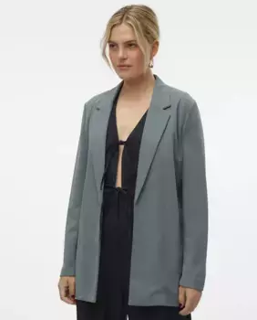 Женский длинный пиджак с плиссированным воротником Vero Moda, темно-зеленый