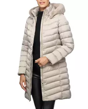 Женский длинный пуховик с капюшоном Geox, кремовый