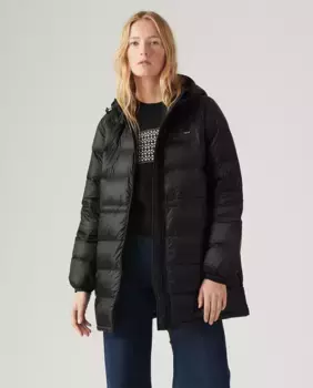 Женский длинный пуховик с капюшоном Levi's, чёрный