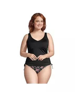 Женский длинный регулируемый купальник танкини больших размеров с v-образным вырезом на косточках, топ Lands' End, черный