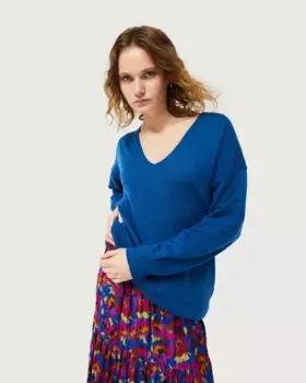 Женский длинный свитер с V-образным вырезом Compaa Fantstica, синий