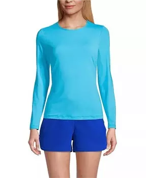 Женский длинный свободный рашгард с длинным рукавом UPF 50 Lands' End, синий