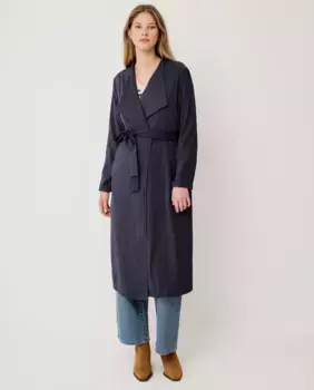 Женский длинный тренч с лацканом Vila, тёмно-синий