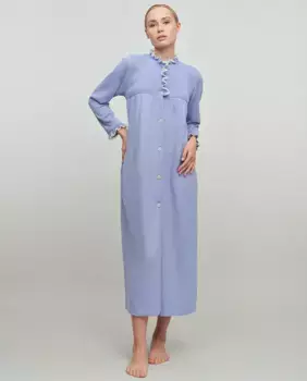 Женский длинный трикотажный халат с воротником-стойкой Diseo2, светло-голубой