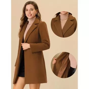 Женский длинный зимний плащ с зубчатыми лацканами и поясом и карманами ALLEGRA K