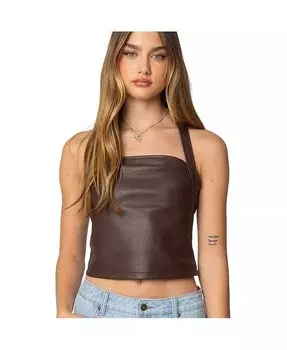 Женский драпированный топ из искусственной кожи с бретелью через шею Edikted, коричневый