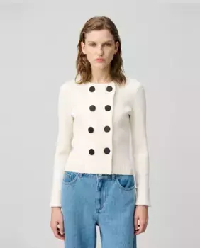 Женский двубортный кардиган в рубчик Claudie Pierlot, белый